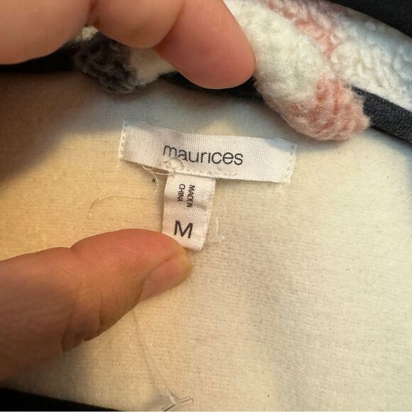 Maurices White Gray Pink Plaid Sherpa Jacket Coat, Size M - Picture 7 of 9